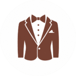 Brown tuxedo jacket with bow tie icon